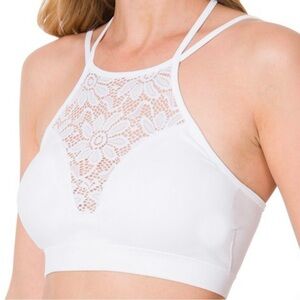 NWOT Zenana Outfitters High Neck White Lace Cutout Padded Bralette